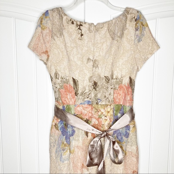 BHLDN Adrianna Papell Melinda Floral Matelasse Column Gown 6 MOB - Picture 6 of 7